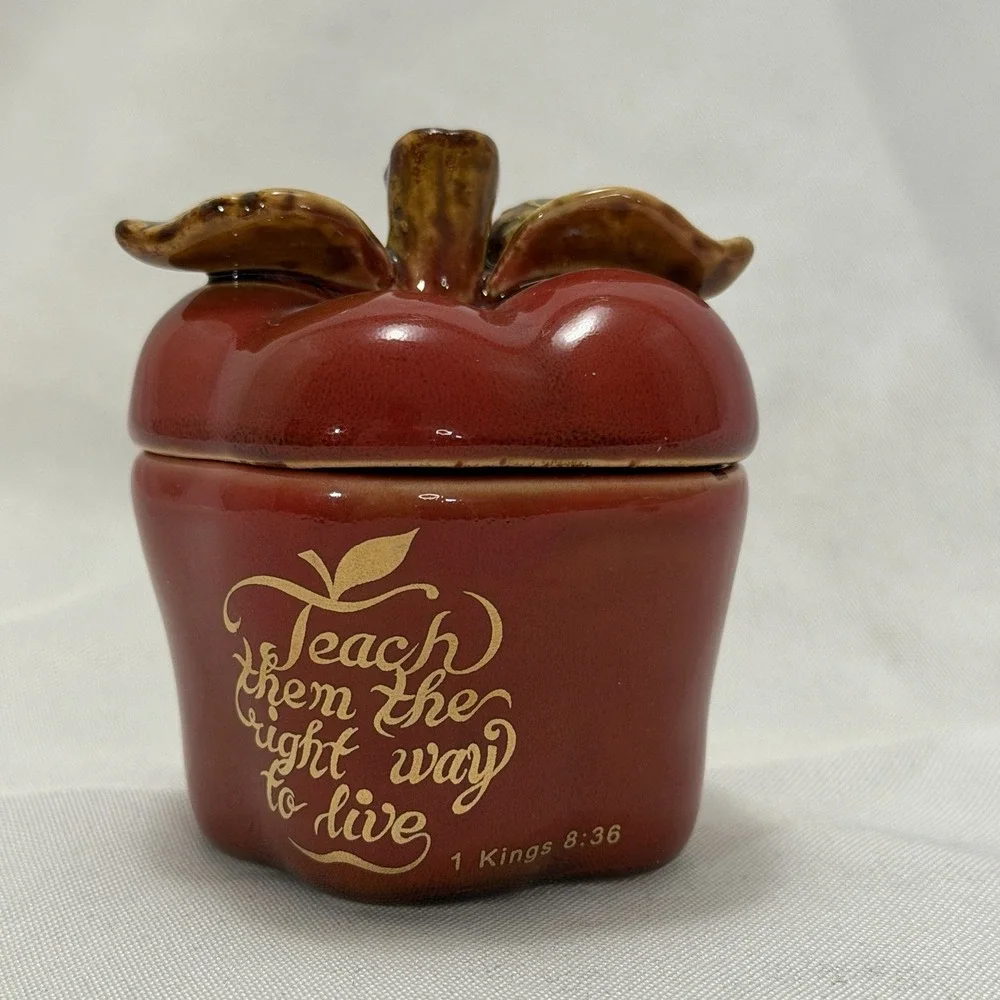 Christian Apple Trinket Box Candle Holder Faith Decor Teacher Gift‎ Apple Jar